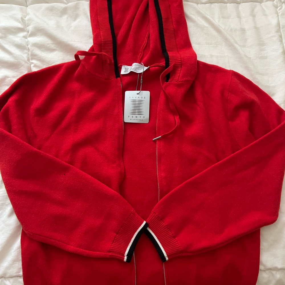 SAVAGE X FENTY zip-up knit hoodie, red